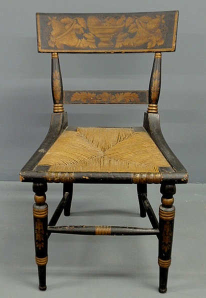 Appraisal: Baltimore klismos chair c with stenciled cornucopia splat rush seat