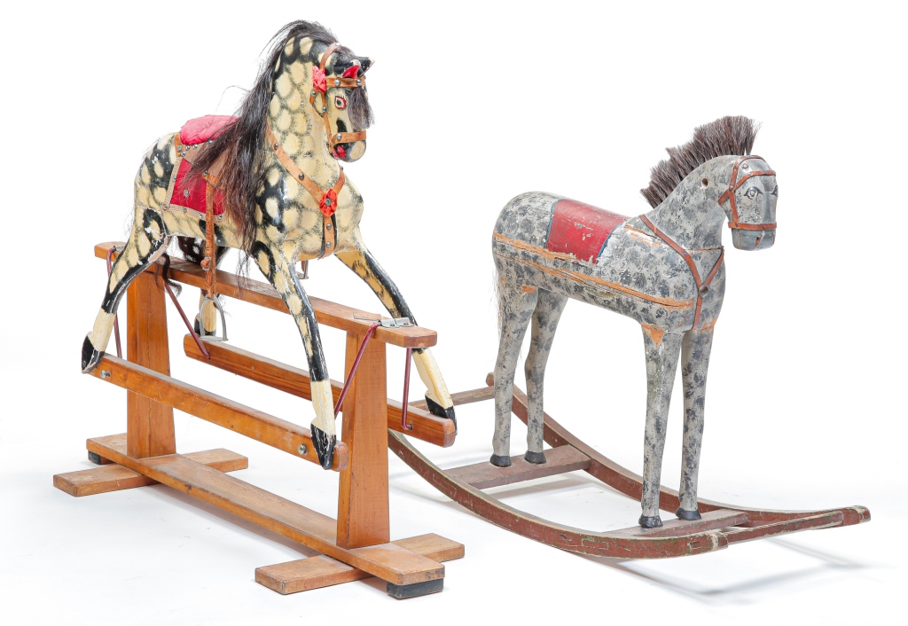 Appraisal: TWO ROCKING HORSES Early th century German horse on platform