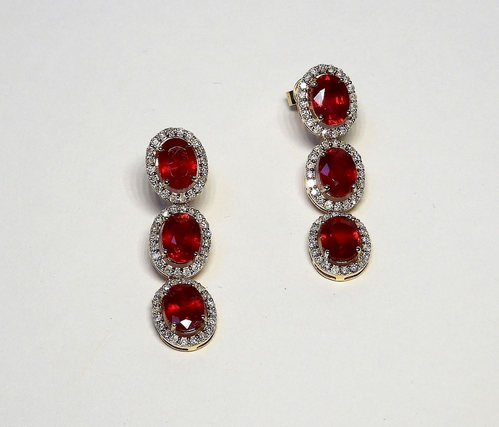 Appraisal: K Yellow Gold Ruby Diamond Ladys Drop Earrings Orianne Collins