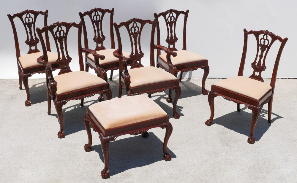 Appraisal: HICKORY HEIRLOOM CHIPPENDALE STYLE CHAIRS BENCH From the Heirloom Collection