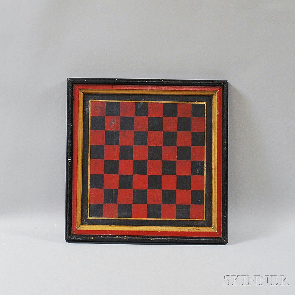 Appraisal: Painted Pine Game Board th th century the checkerboard painted