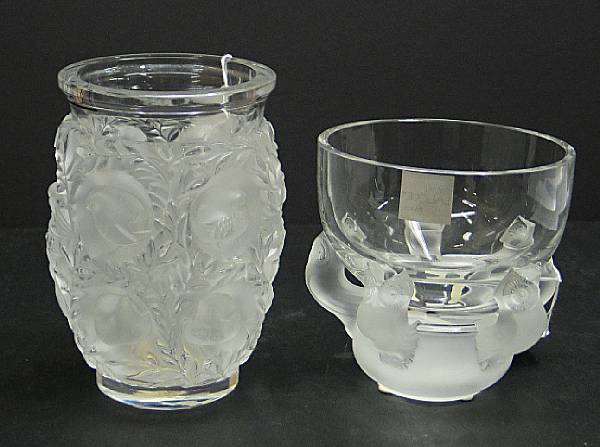 Appraisal: Two Lalique frosted and clear glass vases The first 'Vase