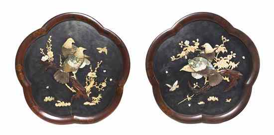 Appraisal: A Pair of Japanese Floriform Plaques with shell mother-of-pearl and