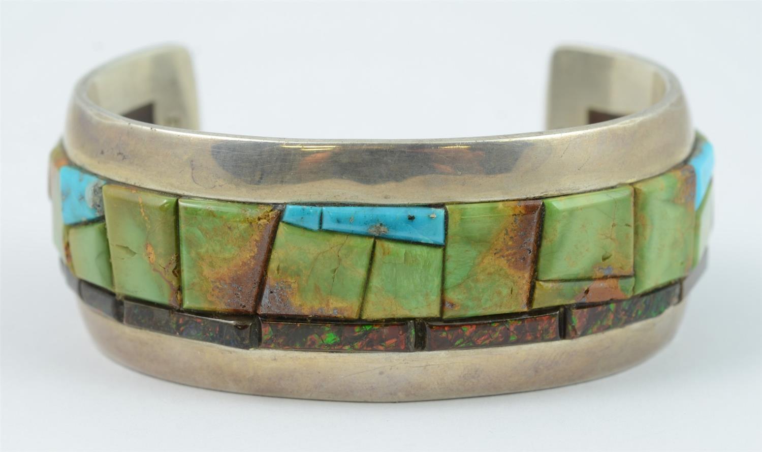 Appraisal: Michael Causandra Dukepoo fire opal turquoise sterling silver cuff bracelet