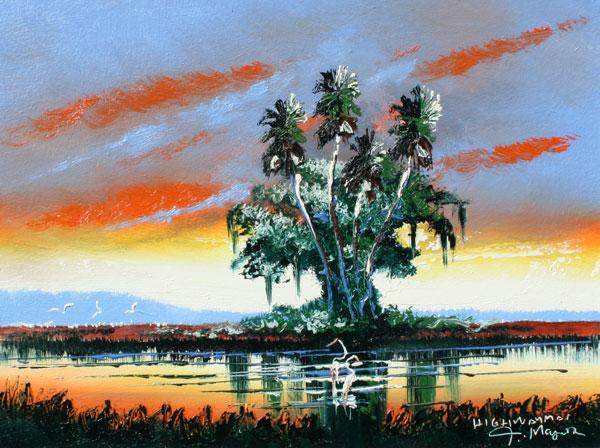 Appraisal: MAYNOR John American th Century Florida Highwaymen Sunset backwater scene