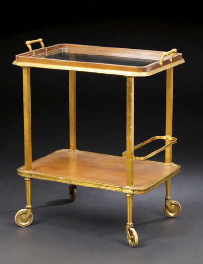 Appraisal: Louis XVI-Style Gilt-Bronze Serving Trolley early th century the rounded