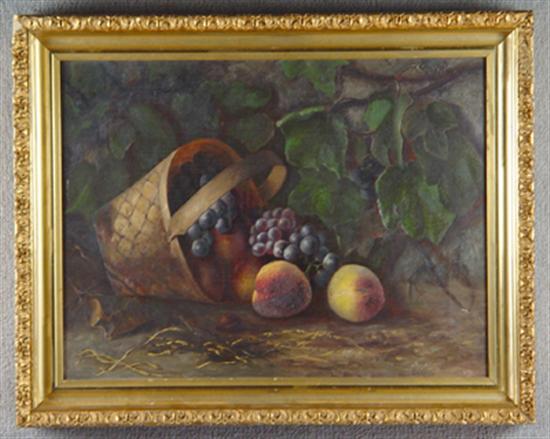 Appraisal: Oil on Canvas Circa Still life basket with grapes and