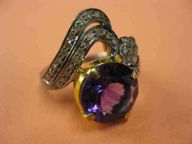 Appraisal: Amethyst Diamond Ring vivid caratround gem with carats of diamonds