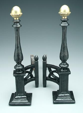 Appraisal: Pair cast iron and brass andirons openwork cast iron bases