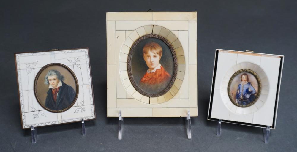 Appraisal: THREE MINIATURE PORTRAITS LARGEST X IN X CM Three Miniature