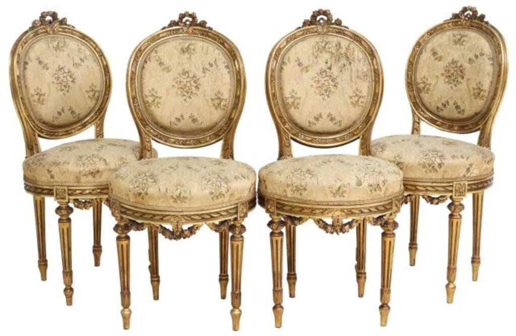 Appraisal: lot of Louis XVI style gilt accented side chairs early