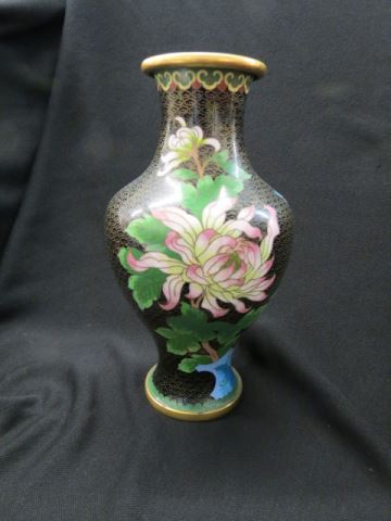 Appraisal: Chinese Cloisonne Vase bird floral on black excellent