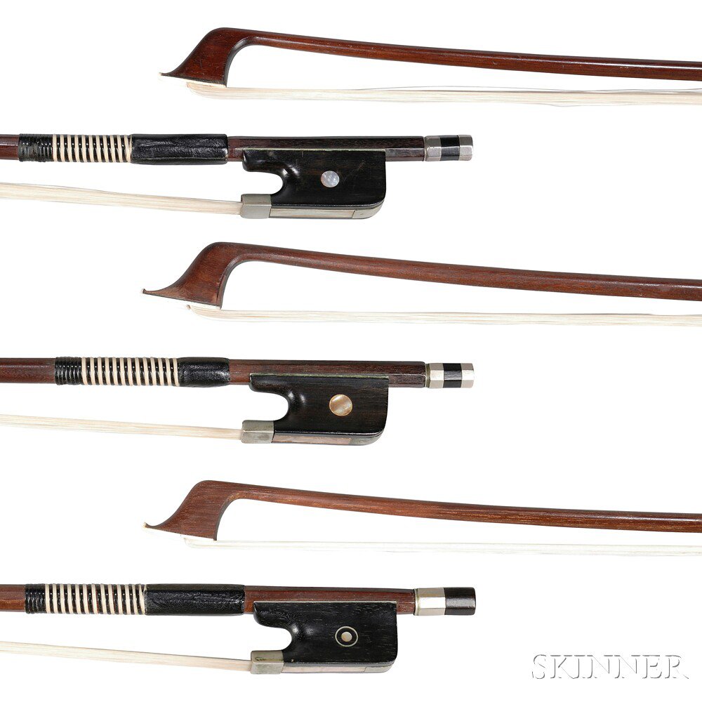 Appraisal: Three German Cello Bows of various mounts all sticks round