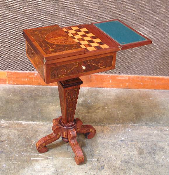 Appraisal: A R gence style inlaid mahogany games table height in