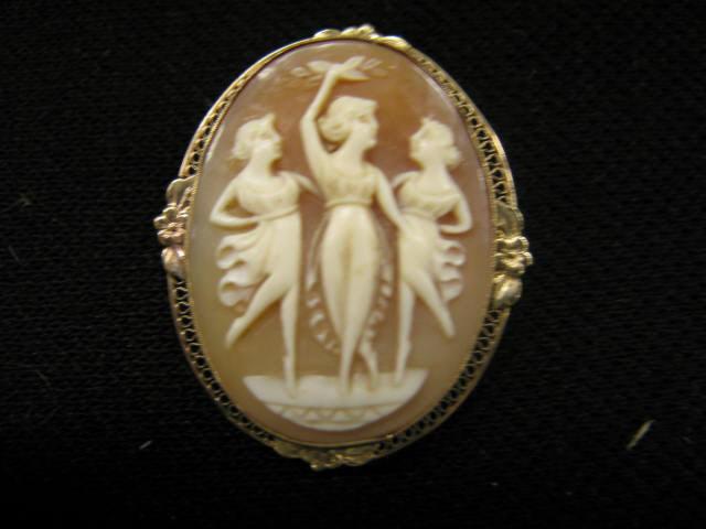 Appraisal: Antique Gold Cameo Brooch Three Graces carved shell filagree k