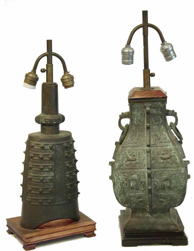 Appraisal: CAST BRONZE CHINESE TABLE LAMPS - Two Chinese Table Lamps