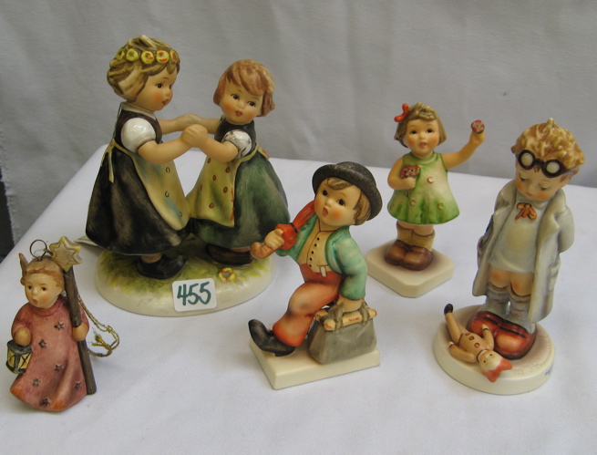 Appraisal: FIVE GERMAN HUMMEL FIGURES all TM- or after Includes Spring