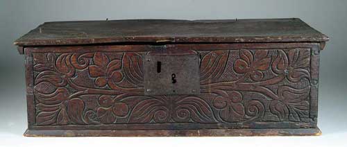 Appraisal: TH TH CENTURY ENGLISH CARVED BIBLE BOX Front flower carved