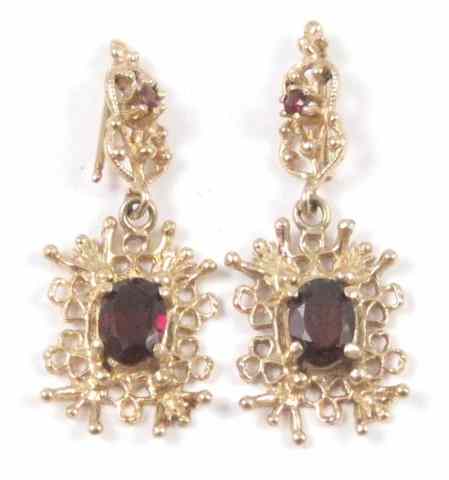 Appraisal: PAIR OF GARNET EARRINGS each k yellow gold set with