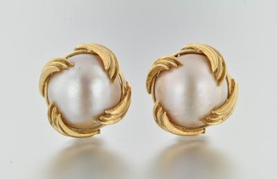 Appraisal: A Pair of Mabe Pearl Earclips k yellow gold mountings