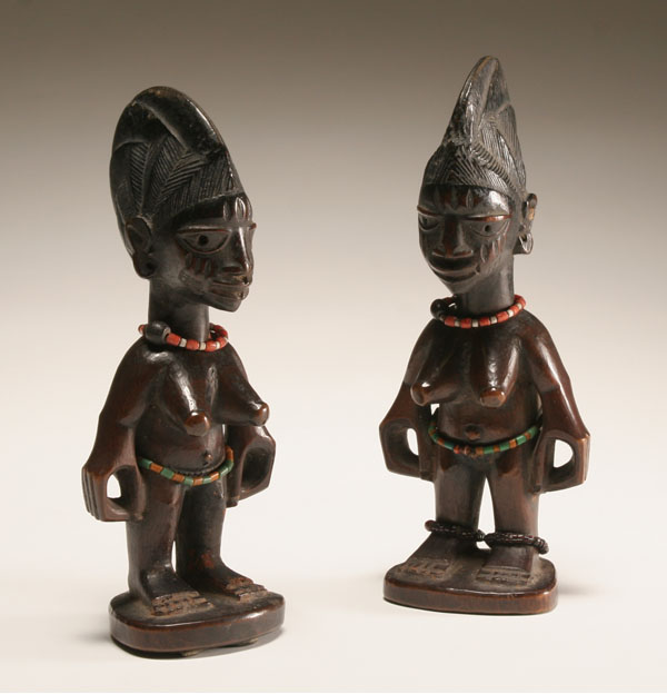 Appraisal: African ibeji twin carved wooden female figures Yoruba people Nigeria