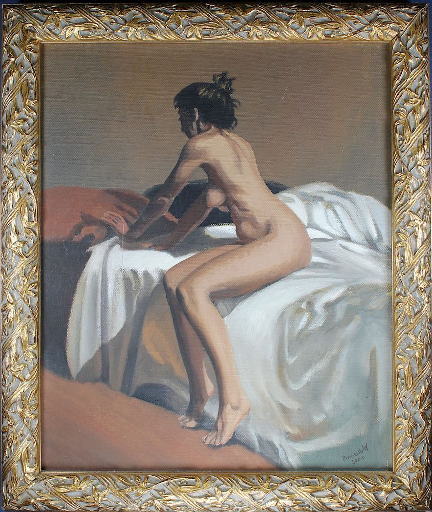 Appraisal: Signed Painting of a Nude Woman in a Sunlit Room