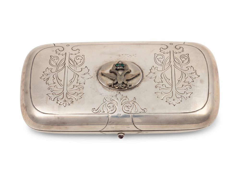 Appraisal: A Russian Silver Emerald and Diamond Inset Cigarette Case A