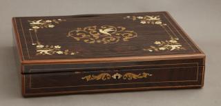 Appraisal: French Brass Inlaid Rosewood and Mahogany Jewelry Box late th