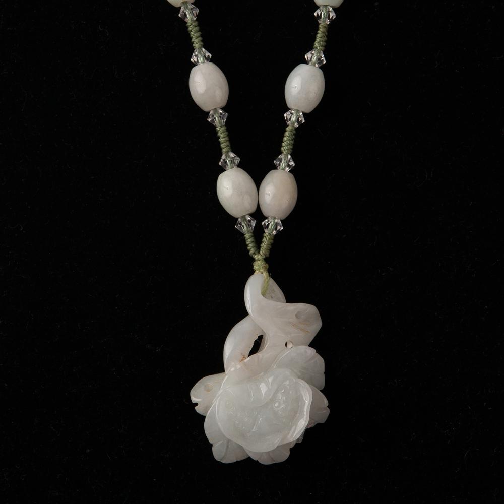 Appraisal: JADEITE BEAD AND PENDANT NECKLACE Light green jadeite jade necklace