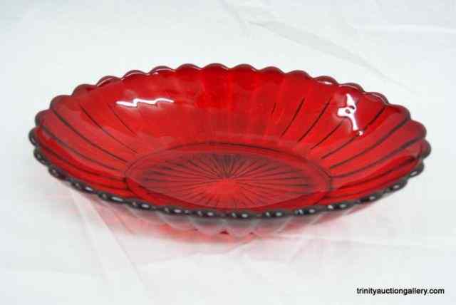 Appraisal: 's Ruby Red Glass '' Oval Candy DishProduced by New