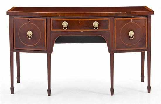 Appraisal: George III inlaid mahogany bowfront sideboard circa D-shape rectangular cross-banded