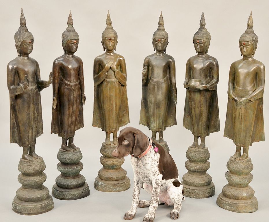 Appraisal: Set of six large bronze Buddha figures all standing with