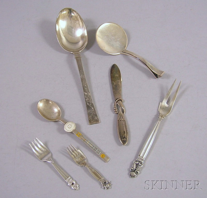 Appraisal: Seven Danish and Danish-Stlye Flatware Items two Hans Henser serving