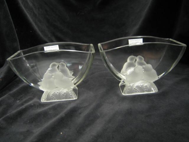 Appraisal: Pair of Verlys Art Glass Lovebird Vases tall wide frosted