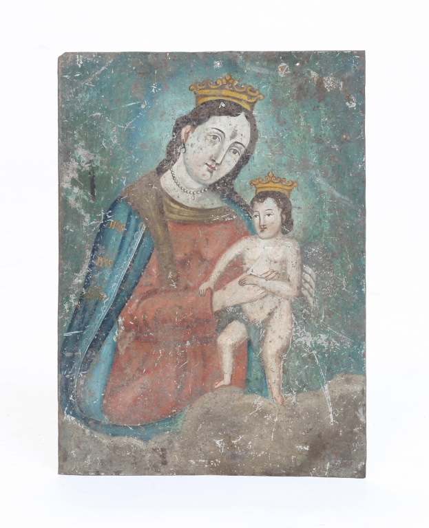 Appraisal: Early th century Original paint on tin Madonna and child