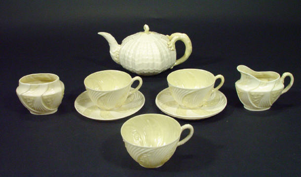 Appraisal: Belleek porcelain three place teaset comprising teapot cream jug sugar