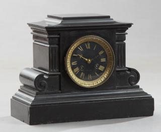 Appraisal: Black Marble Temple Form Mantel Clock c ti Black Marble