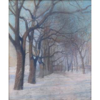 Appraisal: Vintage Pastel On Board Winter Forest Signed lower left Mark