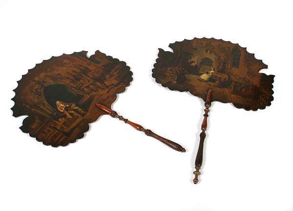 Appraisal: A pair of Victorian painted papier mache fans th century