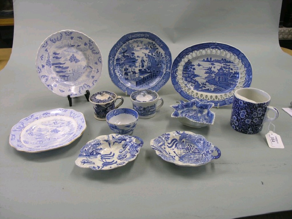 Appraisal: th century blue and white china including a moustache cup