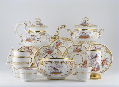 Appraisal: Various English porcelain teawares all decorated with exotic birds sitting