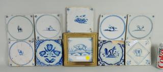 Appraisal: Group Ten Delft Tiles Depicting Animals Plants Group of ten