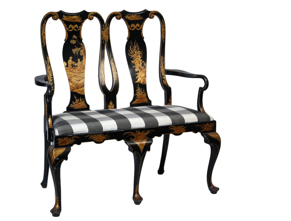 Appraisal: HALL BENCH - Queen Anne Style two seat with yoke