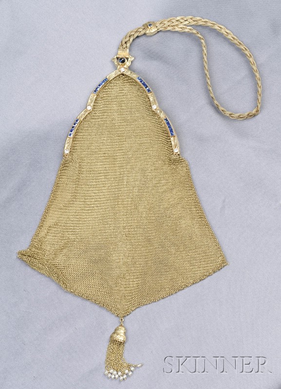 Appraisal: Edwardian kt Gold Purse the mesh bag with engraved border