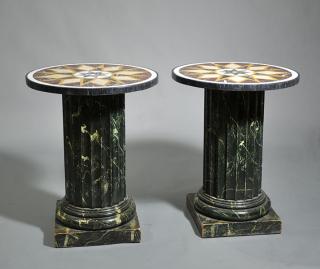 Appraisal: Pair of Marble Top Stands Most unusual pair of marble