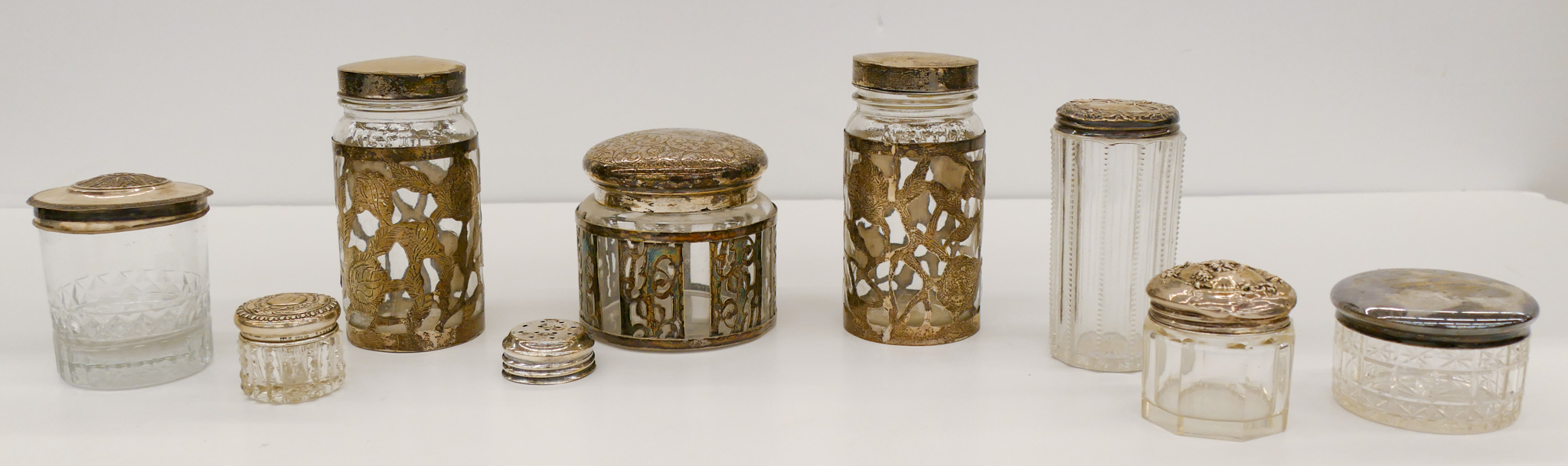 Appraisal: Box pc Antique Sterling Lid Dresser Jars