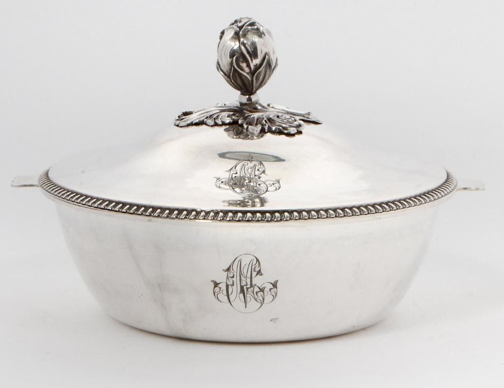 Appraisal: SILVER COVERED BOWL French Post Minerva mark for Maker's mark