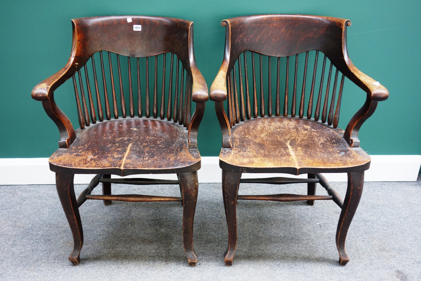 Appraisal: A pair of late th century oak framed tub back