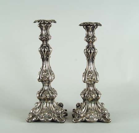 Appraisal: PAIR OF TALL SILVER CANDLESTICKS Hallmarked with a and a