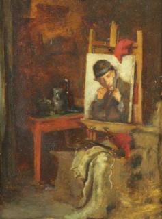 Appraisal: DUVENECK Frank Oil on Panel Artist's Studio Not visible signed